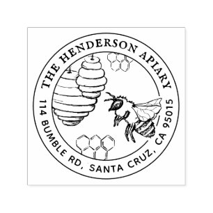 Rustic Bumblebee Hive Sketch Round Return Address  Self-inking Stamp