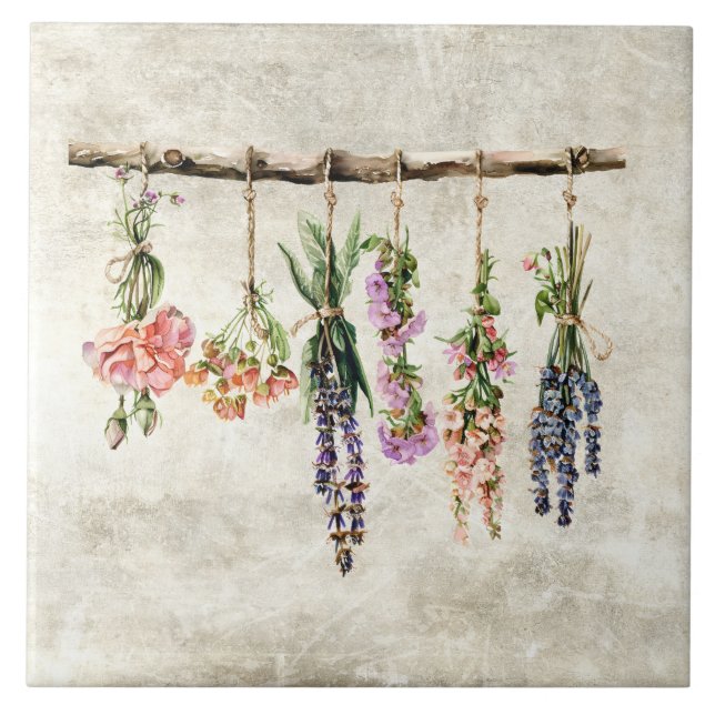 Rustic Bunches of Dried Flowers  Ceramic Tile (Front)