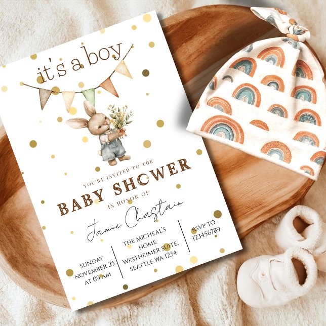 Rustic Bunny Baby Boy Invitation (Creator Uploaded)