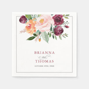 Rustic Burgunday Pink Floral Wedding Napkin