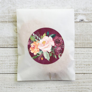 Rustic Burgundy and Blush Fall Floral Wedding Classic Round Sticker