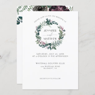 Rustic Burgundy and Forest Green Floral Wreath   Invitation