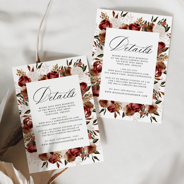 Rustic Burgundy and Ivory Roses Wedding Details Enclosure Card (Creator Uploaded)