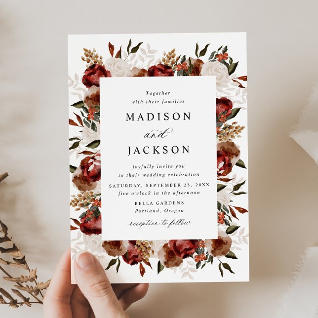 Rustic Burgundy and Ivory Roses Wedding Invitation (Creator Uploaded)