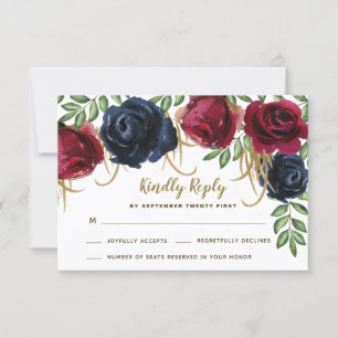 Rustic Burgundy and Navy Blue Wedding RSVP Cards