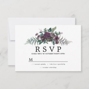 Rustic Burgundy and Pine Botanical Wedding RSVP Card