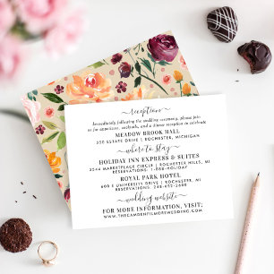 Rustic Burgundy Beige Floral Wedding Information Enclosure Card