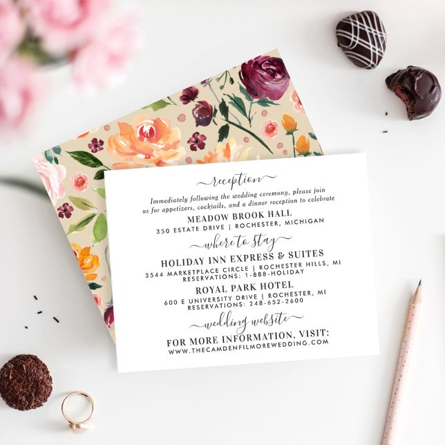 Rustic Burgundy Beige Floral Wedding Information Enclosure Card (Creator Uploaded)