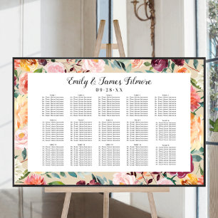 Rustic Burgundy Beige Floral Wedding Seating Poster