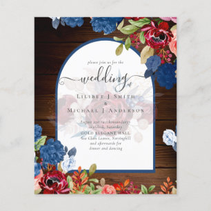 Rustic Burgundy Blue Floral Wedding Flyer