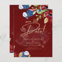 Rustic Burgundy Blue Floral Wedding SAVE THE DATE
