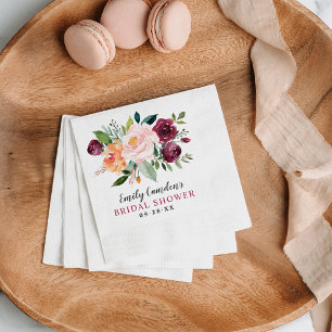 Rustic Burgundy Blush Fall Floral Bridal Shower Napkin
