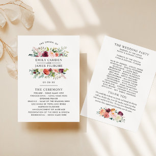 Rustic Burgundy Blush Fall Floral Wedding Ceremony Program