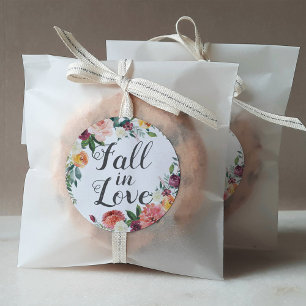 Rustic Burgundy Blush Fall in Love Wedding Classic Round Sticker