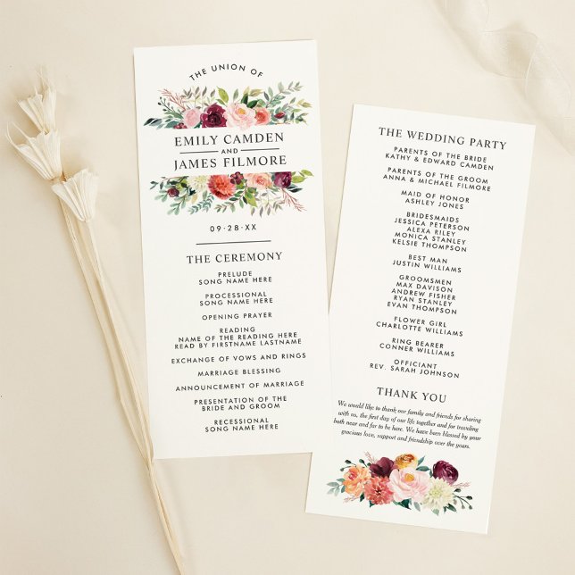 Rustic Burgundy Blush Fall Wedding Program (Creator Uploaded)
