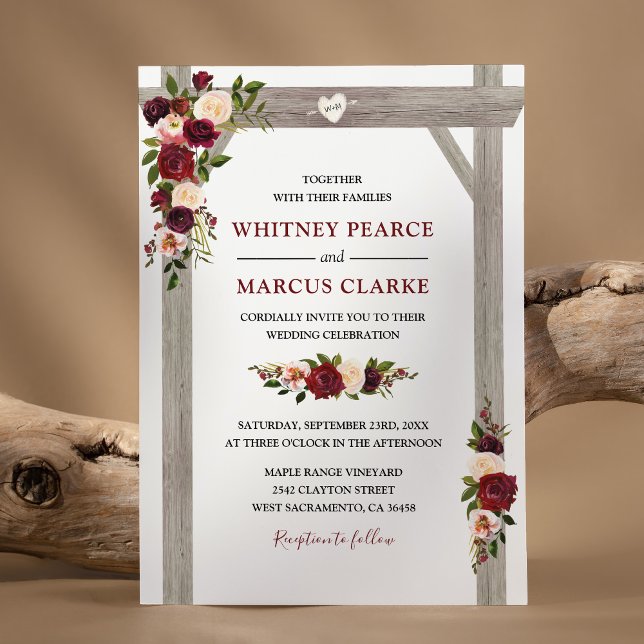 Rustic Burgundy Blush Floral Boho Wedding Arch Invitation (Creator Uploaded)