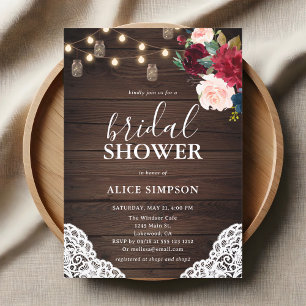 Rustic Burgundy Blush Floral Bridal Shower Invitation