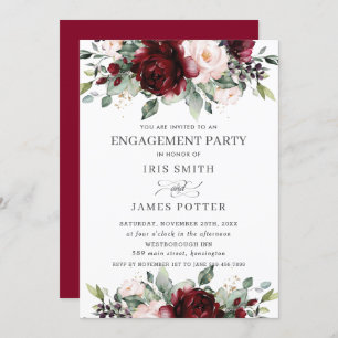 Rustic Burgundy Blush Floral Engagement Party Invitation