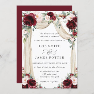 Rustic Burgundy Blush Floral Flower Arch Wedding Invitation