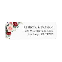 Rustic Burgundy Blush Floral Return Address
