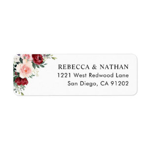 Rustic Burgundy Blush Floral Return Address Return Address Label