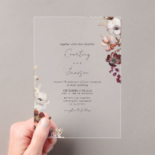 Rustic Burgundy Blush Floral Wedding Acrylic Invitations