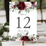 Rustic Burgundy Blush Floral Wedding Bridal Shower Table Number<br><div class="desc">Designed to co-ordinate with our Rustic Blush collection, this elegant table number card features beautiful watercolor rich burgundy, blush floral and greenery. Personalise each card with a table number and your details, simply press the customise it button to further re-arrange and format the style and placement of the text. (c)...</div>