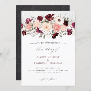 Rustic Burgundy Blush Floral Wedding Invitation