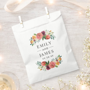 Rustic Burgundy Blush Floral Wedding Monogram Favour Bag