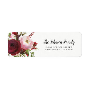 Rustic Burgundy Blush Floral Wedding Return Address Label