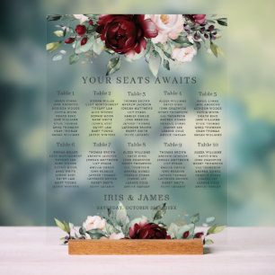 Rustic Burgundy Blush Floral Wedding Seating Chart