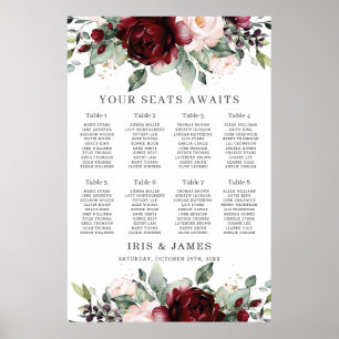 Rustic Burgundy Blush Floral Wedding Seating Chart