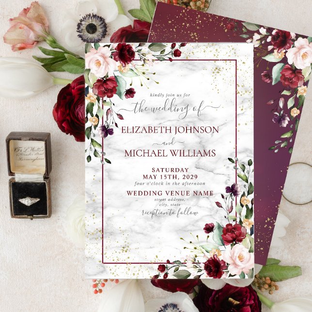 Rustic Burgundy Blush Pink Gold Floral Wedding Invitation (Creator Uploaded)