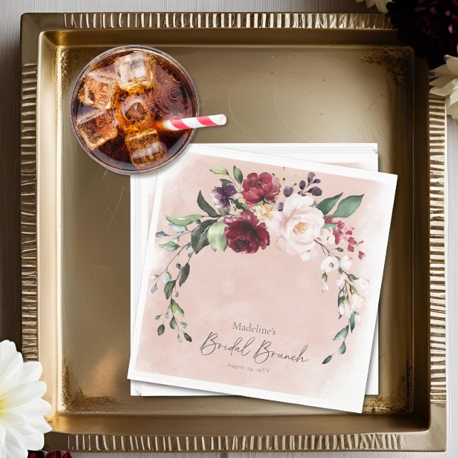 Rustic Burgundy & Blush Pink Roses Bridal Brunch Napkin (Rustic Burgundy & Blush Pink Roses Bridal Brunch Napkins)