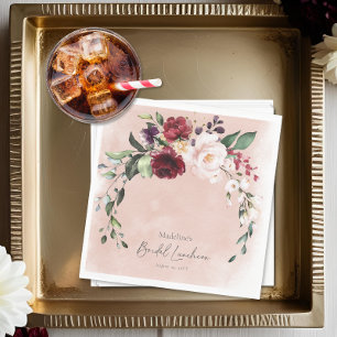 Rustic Burgundy & Blush Pink Roses Bridal Luncheon Napkin