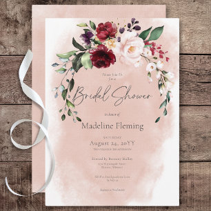 Rustic Burgundy & Blush Pink Roses Bridal Shower Invitation