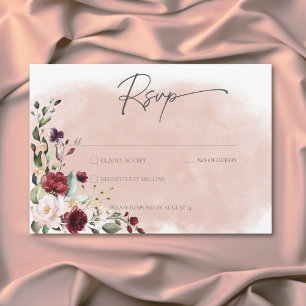 Rustic Burgundy & Blush Pink Roses Wedding RSVP Card