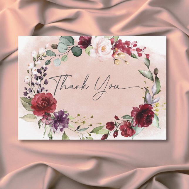 Rustic Burgundy & Blush Pink Roses Wedding Thank You Card (Rustic Burgundy & Blush Pink Roses Wedding Thank You Card)