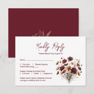 Rustic Burgundy Boho Chic Wildflowers Wedding RSVP Card