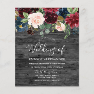 Rustic Burgundy Botanical Budget Wedding Invite