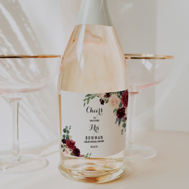 Rustic Burgundy Bridal Shower Sparkling Wine Label (Creator Uploaded)