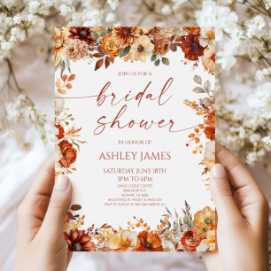 Rustic Burgundy Brown Floral Flowers Bridal Shower Invitation