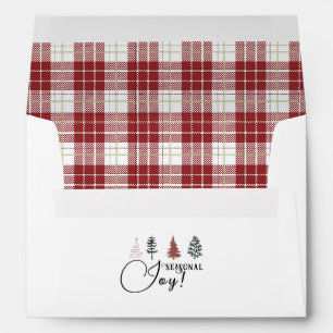 Rustic Burgundy Buffalo Plaid & Christmas Trees Envelope