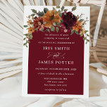 Rustic Burgundy Burnt Orange Floral Arch Wedding  Invitation<br><div class="desc">This rustic wedding invitation features a beautiful watercolor burnt orange, burgundy floral and greenery arrangement. Personalise it with your details easily and quickly, simply press the customise it button to further re-arrange and format the style and placement of the text. Change the colour of the arch to suit your colour...</div>
