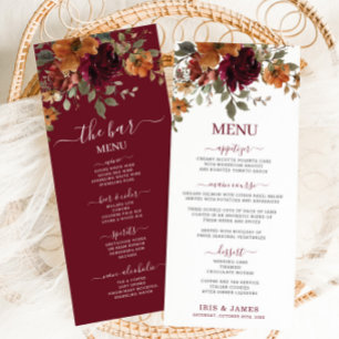 Rustic Burgundy Burnt Orange Floral Wedding Menu