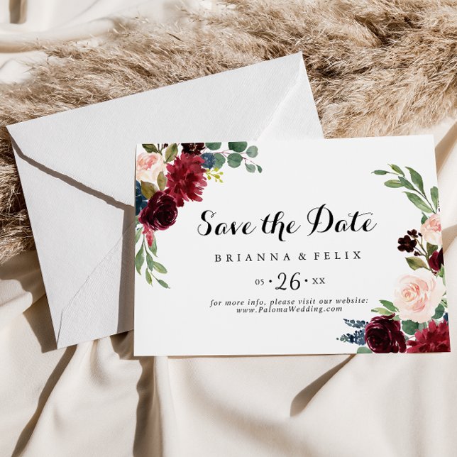 Rustic Burgundy Calligraphy Horizontal Wedding Save The Date (Creator Uploaded)