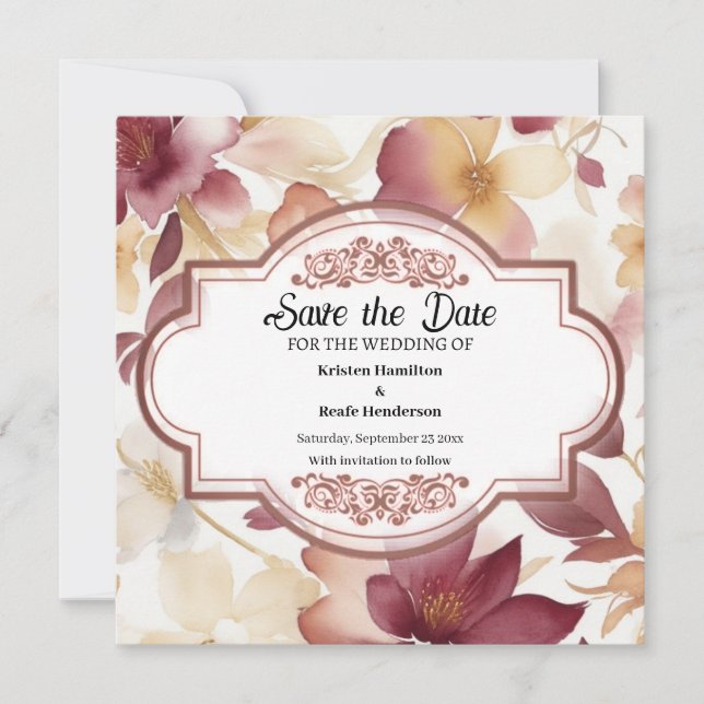 Rustic Burgundy Calligraphy Save The Date (Front)