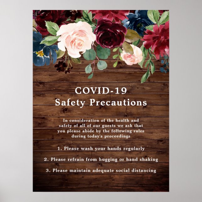 Rustic Burgundy COVID-19 Coronavirus Safety Poster (Front)