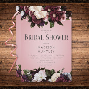 Rustic Burgundy Cream & Pink Floral Bridal Shower Invitation