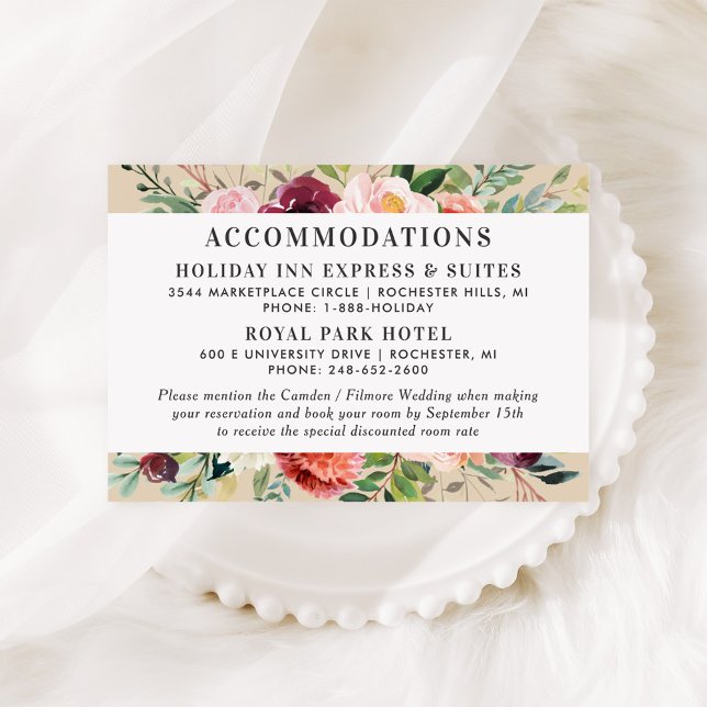 Rustic Burgundy Fall Floral Beige Accommodations Enclosure Card (Creator Uploaded)